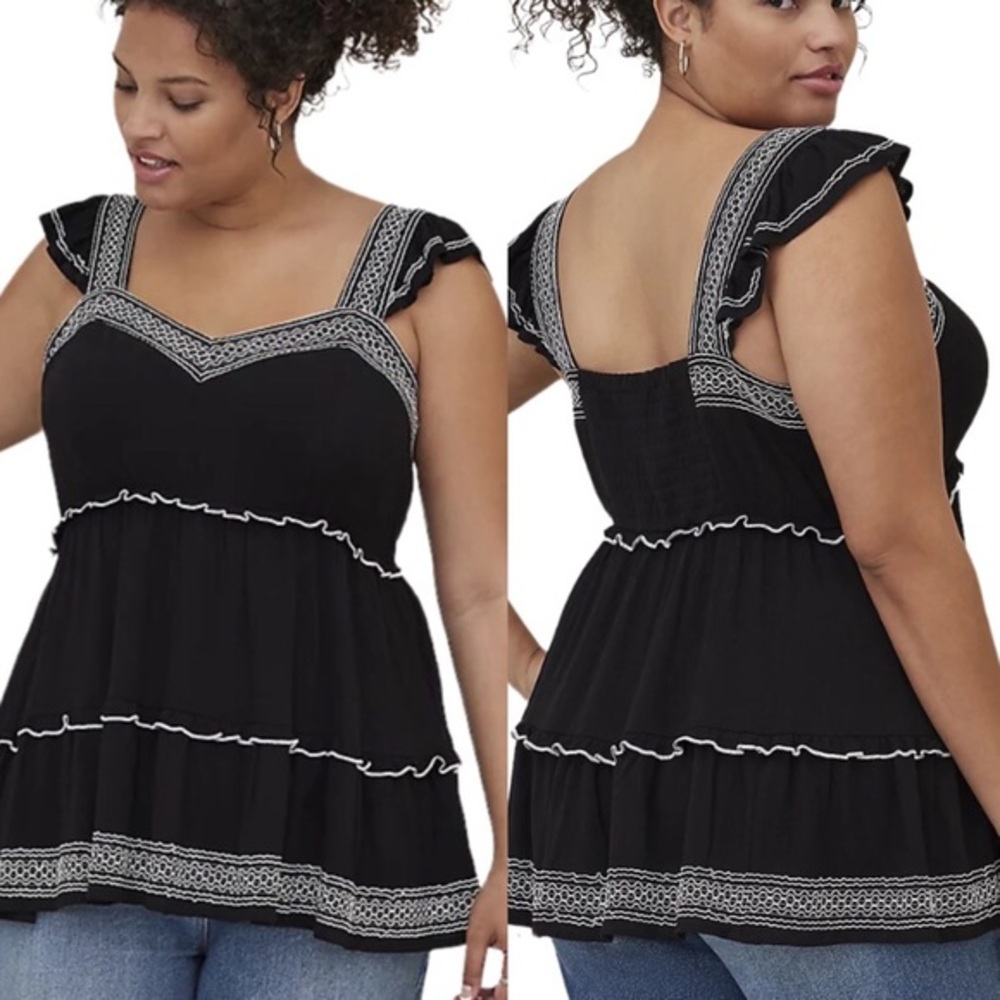 NEW TORRID Babydoll Peplum Crinkle Tiered Top Black Blush Plus Size 5X